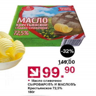 Акция - Масло сливочное Сыроваровъ и Масловъ 72.5%