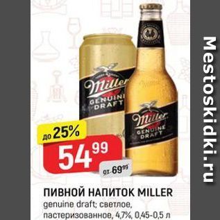 Акция - ПивноЙ НАПИТОК MILLER