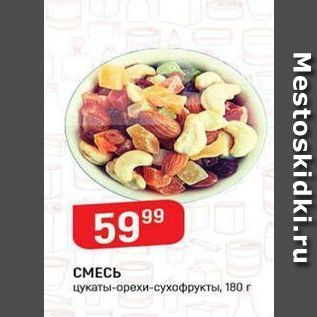 Акция - СМЕСЬ цукаты-орехи-сухофрукты, 180г