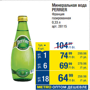 Акция - Минеральная вода PERRIER Франция газированная