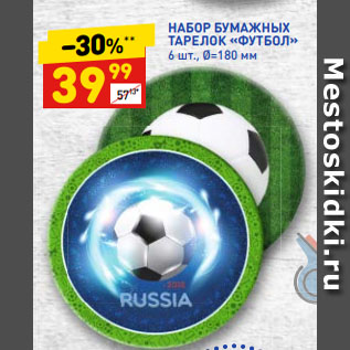 Акция - НАБОР БУМАЖНЫХ ТАРЕЛОК «ФУТБОЛ» 6 шт., Ø=180 мм