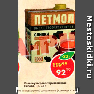 Акция - Сливки Петмол 11%