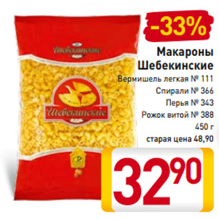 Акция - Макароны Шебекинские Вермишель легкая № 111 Спирали № 366 Перья № 343 Рожок витой № 388 450 г