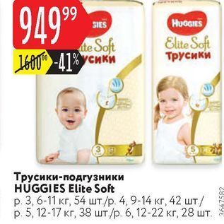 Акция - Трусики-подгузники HUGGIES Elite