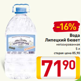 Акция - Вода Липецкий бювет негазированная 5 л