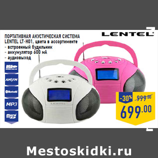 Акция - портативная акустическая система LENTEL LT-H01,