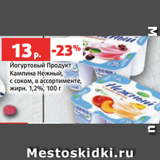 Акция - Йогуртовый Продукт Кампина Нежный, с соком, в ассортименте, жирн. 1,2%, 100 г