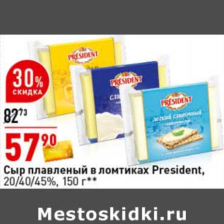 Акция - Сыр плавленый в ломтиках President 20/40/45%