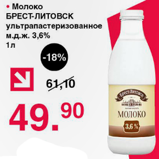 Акция - Молоко БРЕСТ-ЛИТОВСК ультрапастеризованное м.д.ж. 3,6%