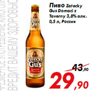 Акция - Пиво Zatecky Gus Domaci z Taverny 3,8% алк. 0,5 л, Россия