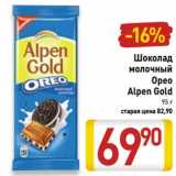 Магазин:Билла,Скидка:Шоколад молочный Орео Alpen Gold 