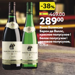 Акция - Вино Валенсия Барон де Валлс, красное полусухое | белое полусухое | розовое полусухое, 0,75 л