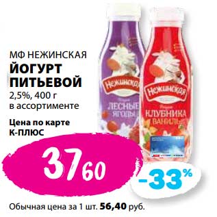 Акция - Йогурт питьевой МФ Нежинская 2,5%