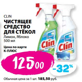 Акция - Чистящее средство для стекол лимон, яблоко Clin