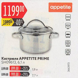 Акция - Кастрюля APPETITE PRIME SH09613, 6,1 л