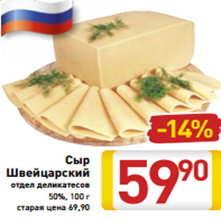 Акция - Сыр Швейцарский отдел деликатесов 50%