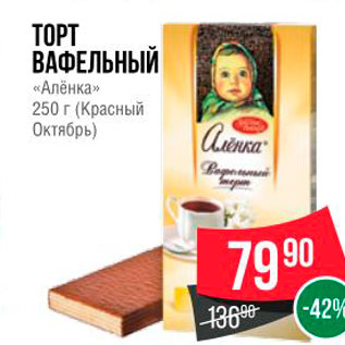 Акция - ТОРТ ВАФЕЛЬНЫЙ « Алёнка» 250 г