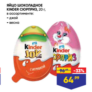 Акция - ЯЙЦО ШОКОЛАДНОЕ KINDER СЮРПРИЗ: джой/ весна