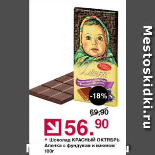 Акция - Шоколад КРАСНЫЙ ОКТЯБРЬ Аленка с фундуком и изюмом