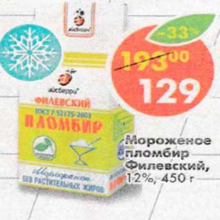 Акция - Мороженое пломбир Филевский, 12%