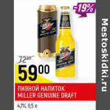 Магазин:Верный,Скидка:Пивной напиток Miller Genuine Draft светлый 4,7%