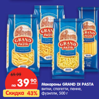 Акция - Макароны Grand Di pasta витки, спагетти, пенне, фузилли