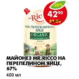 Акция - МАЙОНЕЗ MR. RICCO НА ПЕРЕПЕЛИНОМ ЯЙЦЕ, 67%