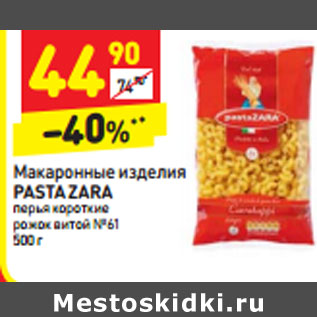 Акция - Макаронные изделия Pasta Zara перья короткие рожок витой №61