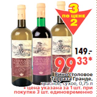 Акция - Вино столовое Терраза Гранде, красное, сухое, 0,75 л