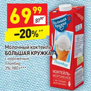 Акция - Молочный коктейль Большая кружка 3%