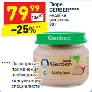 Акция - Пюре GERBER**** индейка цыпленок