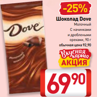 Акция - Шоколад Dove Молочный С начинками и дроблеными орехами, 90 г