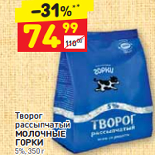 Акция - Творог рассыпчатый МОЛОЧНЫЕ ГОРКИ 5%, 350 г