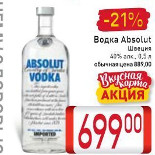 Акция - Водка Absolut