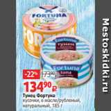Магазин:Виктория,Скидка:Тунец Фортуна
кусочки, в масле/рубленый,
натуральный, 185 г