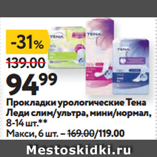 Акция - Прокладки урологические Тена Леди слим/ультра, мини/нормал