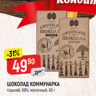 Акция - ШОКОЛАД КОММУНАРКА горький, 68%; молочный, 90 г