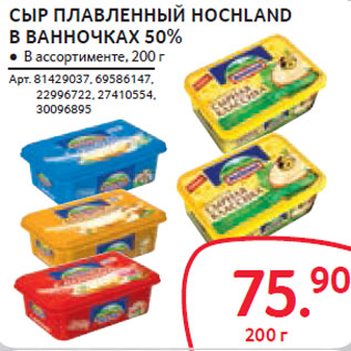 Акция - СЫР ПЛАВЛЕННЫЙ HOCHLAND В ВАННОЧКАХ 50%