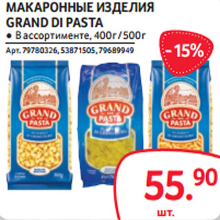 Акция - МАКАРОННЫЕ ИЗДЕЛИЯ GRAND DI PASTA