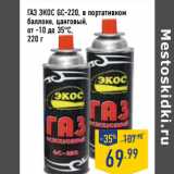 Магазин:Лента,Скидка:ГАЗ ЭКОС GC-220, в портативном
баллоне, цанговый,
от -10 до 35°С,