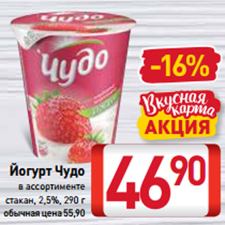 Акция - Йогурт Чудо в ассортименте стакан, 2,5%