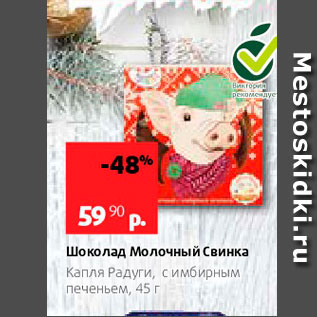 Акция - Шоколад Молочный Свинка Капля Радуги, с имбирным печеньем, 45 г 